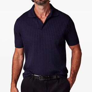 Karl Lagerfeld Ribbed Knit Polo Sweater Navy Blue